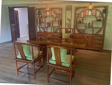 Tea room, light green, antique furniture, interior design