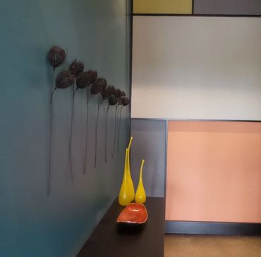 interior design, floral, wall art, entry table, modern, vase,