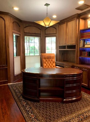 office, wood, custom desk, interior design, traditionally, masculine, wood panel
