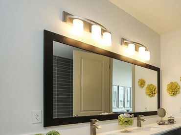 Bathroom, interior design , large mirror , vanities