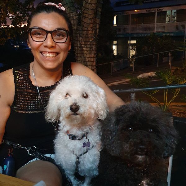 Dr. Karina with her two puppies.