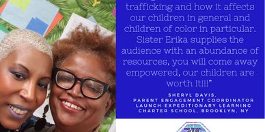 Erika L. Ewing with Sheryl Davis, Parent Coordinator, Launch Expeditionary Learning Charter School.