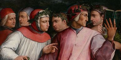 Six Tuscan Poets (1569) by Vasari, (Dante, Boccaccio, Petrarch, da Pistoia, d’Arezzo, Cavalcanti