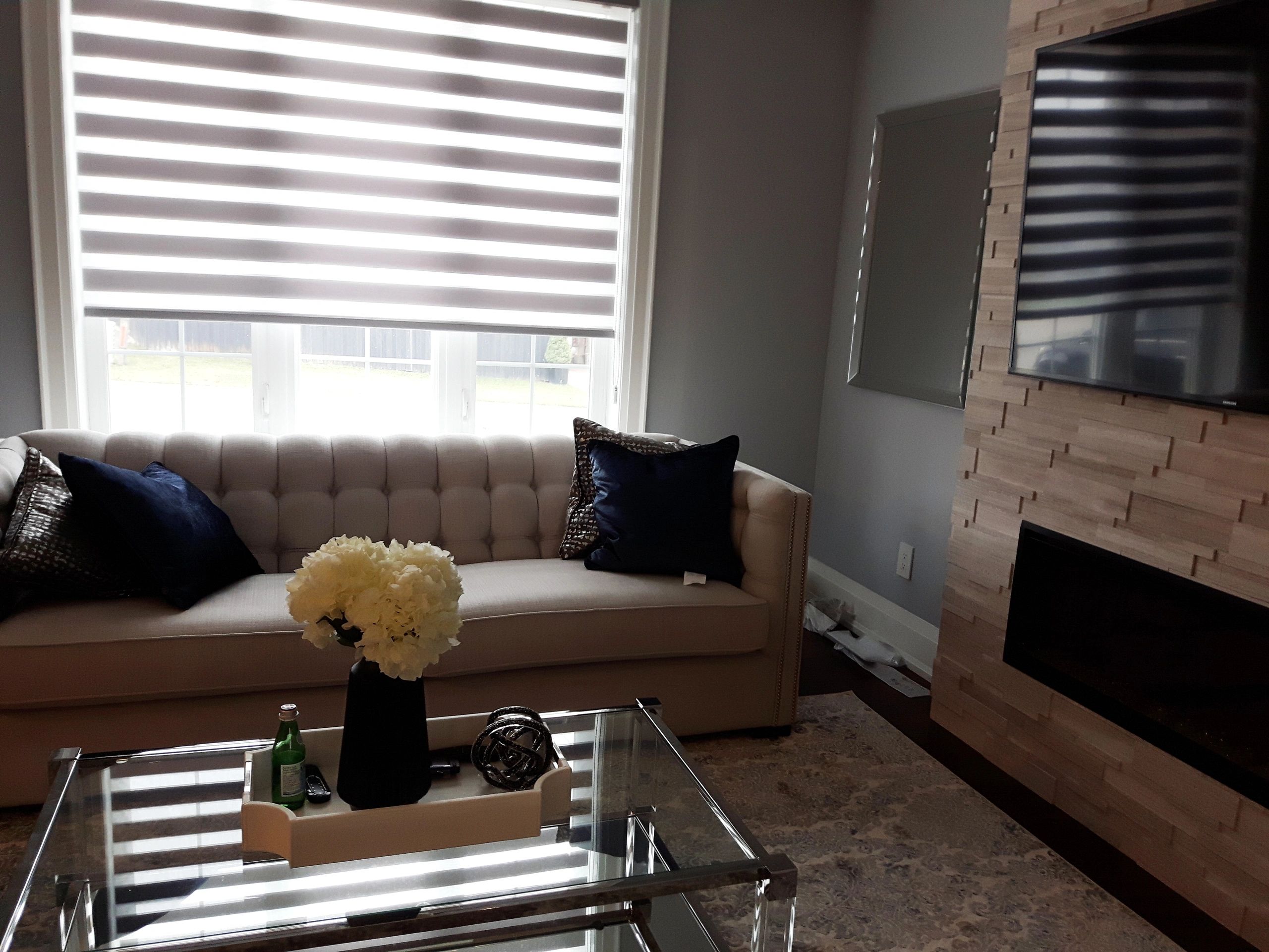 Living Room custom shades
banded shades 
