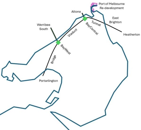Map of Baylink re-development with key transport points.