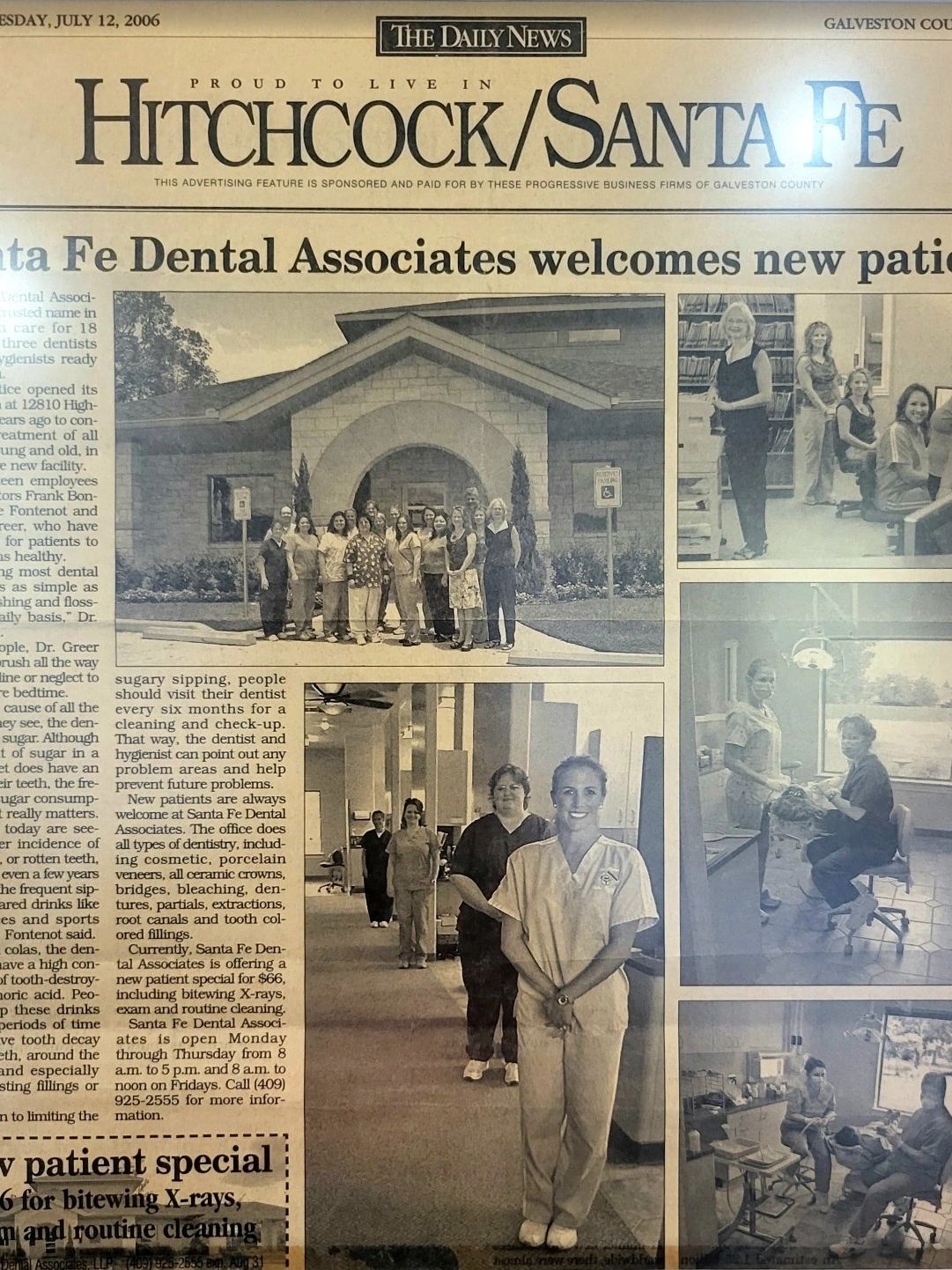 The Daily Newspaper clipping from 2006 showing photos of inside and outside of SF Dental.