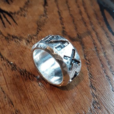 solid sterling silver cast men's ring with Nordic runes oxidised