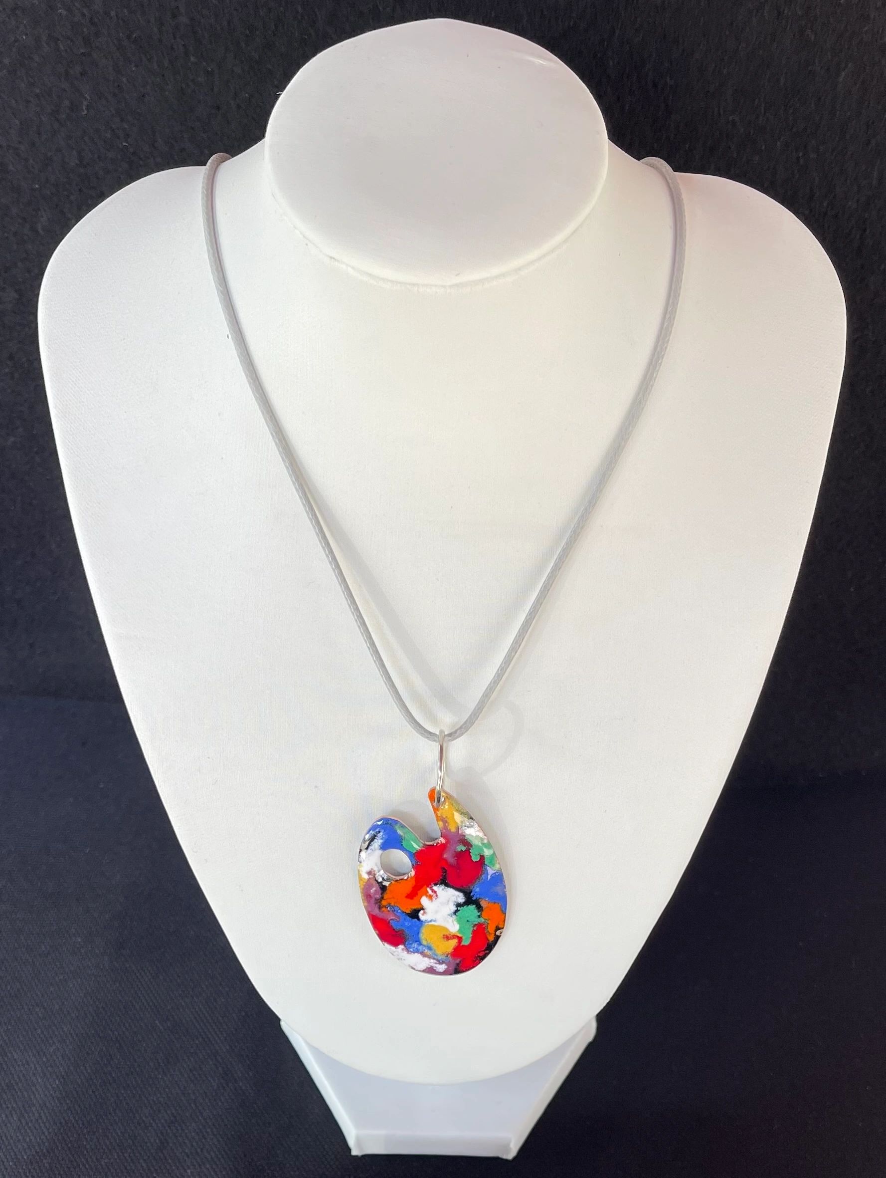 Pendant - vitreous enamel on copper in shape of artist's palette