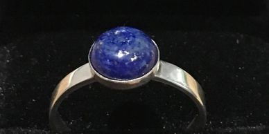solid sterling silver ring with lapis lazuli stone in silver bezel setting