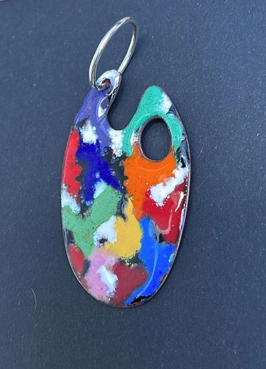 colourful enamelled copper with silver ring