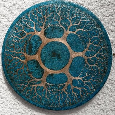 patinated copper with engraving