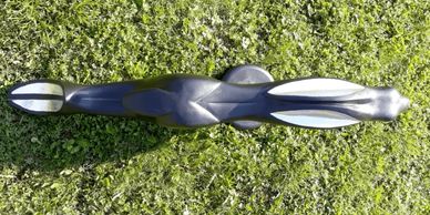 composite sculpture of a hare black from above