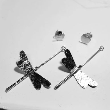 unique solid sterling silver earrings dragonfly lilypad studs