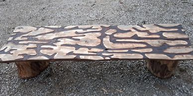stained wood bench