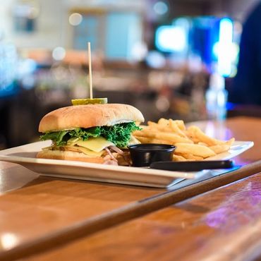 Burger and Fries at Grey Fox Bar & Grill