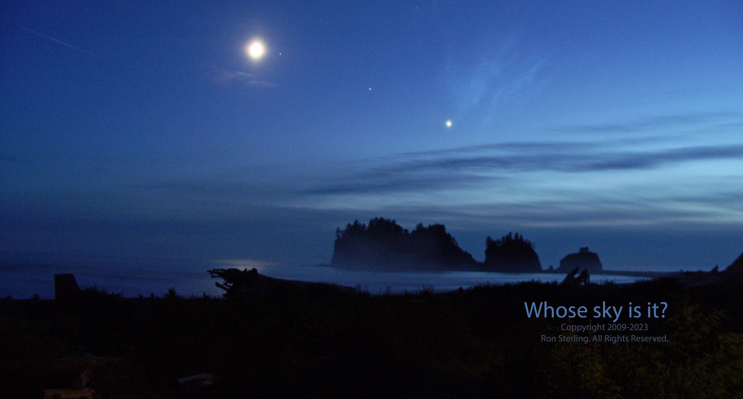 Night sky moon stars Jupiter La Push coastal Washington   First Beach, Second Beach, Pacific Ocean