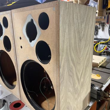 JBL L88 Plus Conversion to L100 in progress. Front sanded and Tweeter opening filled