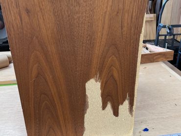 Klipsh Heresy side view of damaged veneer