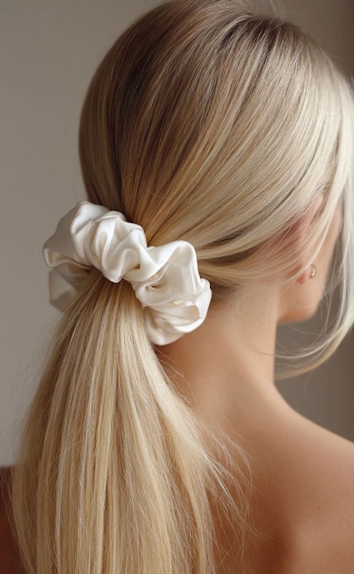 Blonde Hair with White Scented Scrunchie