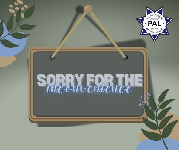 A hanging sign reads 'SORRY FOR THE inconvenience' with decorative plants around.