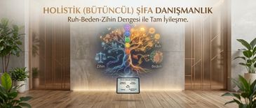 Holistic healing consultancy with mind-body-spirit balance illustration.