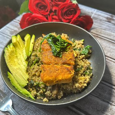 Quinoa and salmon and avocado