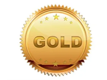 Gold medal with stars and embossed text.