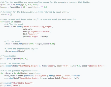 Quantile Regression Python Code, Bayesian Statistical Modeling, PyMC3 Quantile Regression Example