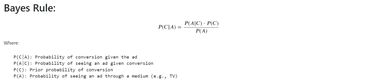 Bayes' Rule for conversion probability in advertising, Bayesian marketing mix modeling