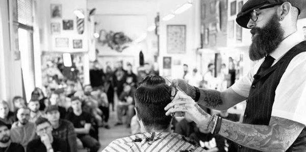 Paul teaching classic mens haircuts in Poland 