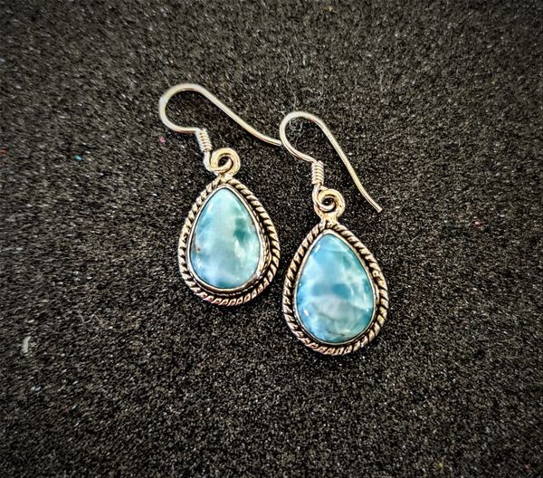 Larimar, Sterling Silver, Earrings, Jewelry, Lapidary, Cabochon, Fine Jewelry, Artisan, Hand Cafted