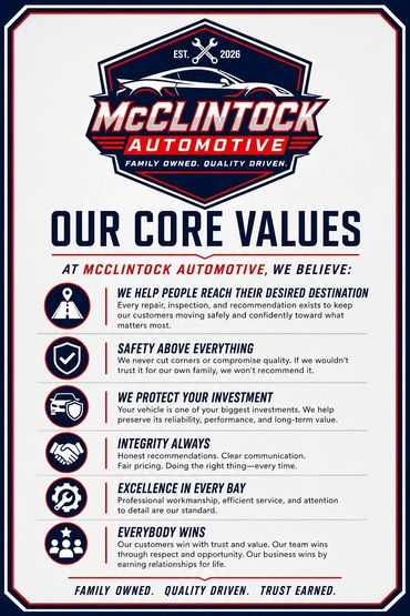 Poster of McClintock Automotive core values with key principles.