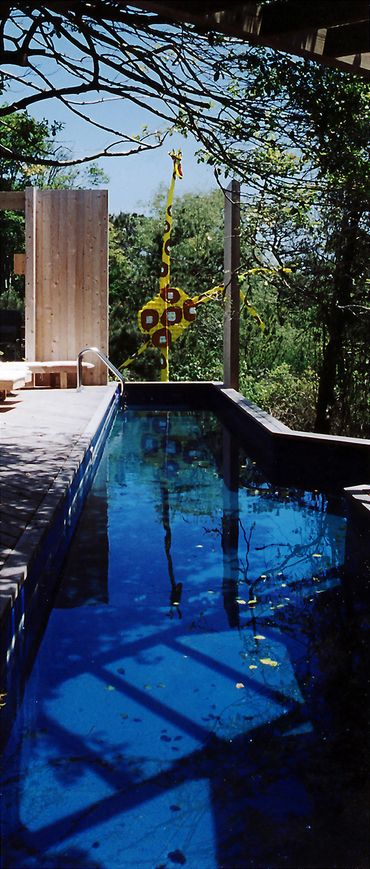 lap pool, Kate Rudin giraffe sculpture, pool deck, Fire Island, 