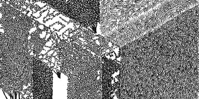 Pen and ink drawings. A set of garden features. Follies. Shrubbery. Privet hedge. Ficus hedge.