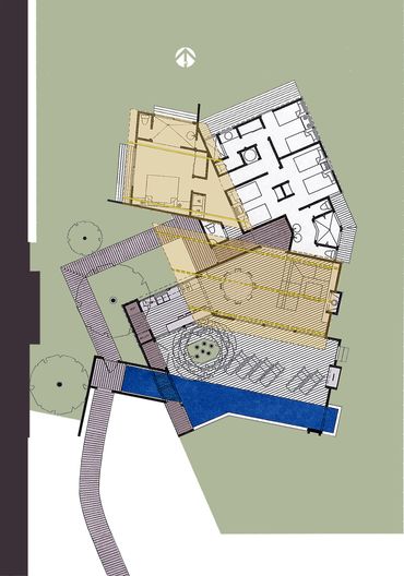 plan drawing, layout, fire island beach house, lap pool, kitchen | great room
