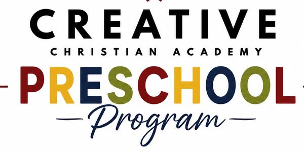 Logo for Creative Christian Academy Preschool Program with colorful text.