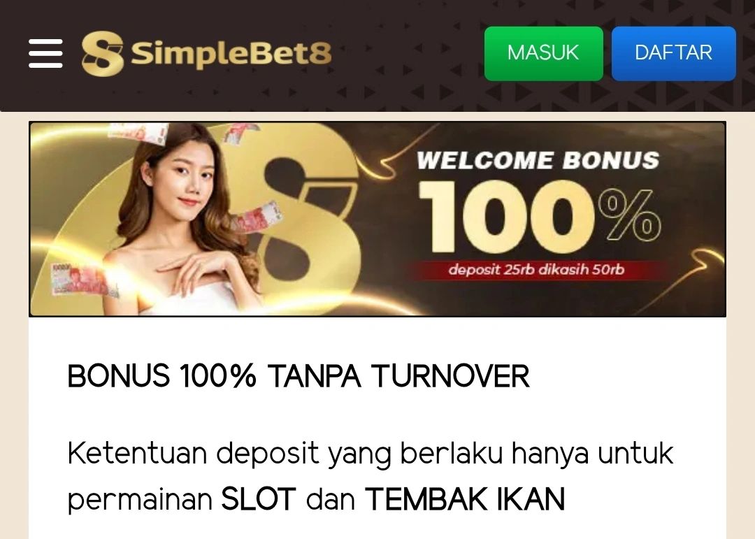 Desain spanduk web portal game resmi dan hiburan daring interaktif SIMPLEBET8
