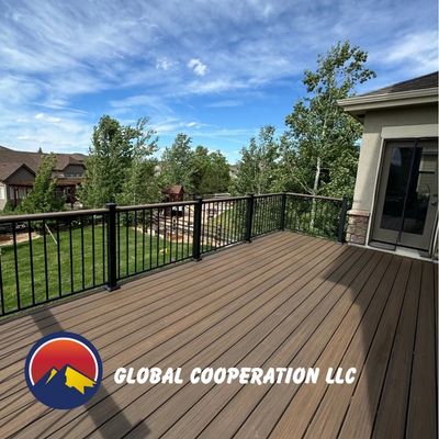 Custom composite deck with mountain views built in Lakewood, Colorado by Global Cooperation LLC