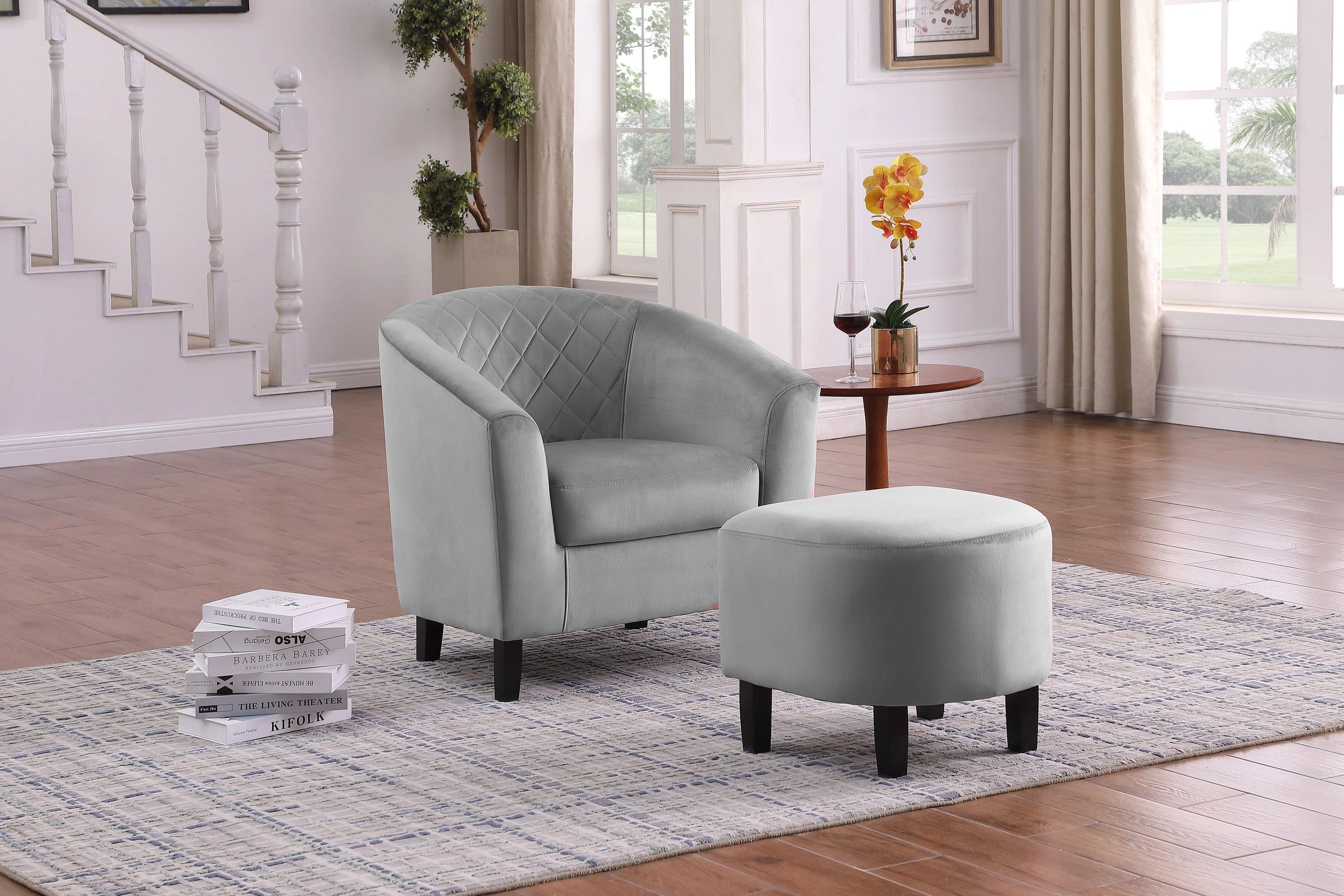 Eliza Tub Chair with Ottoman in Velvet

