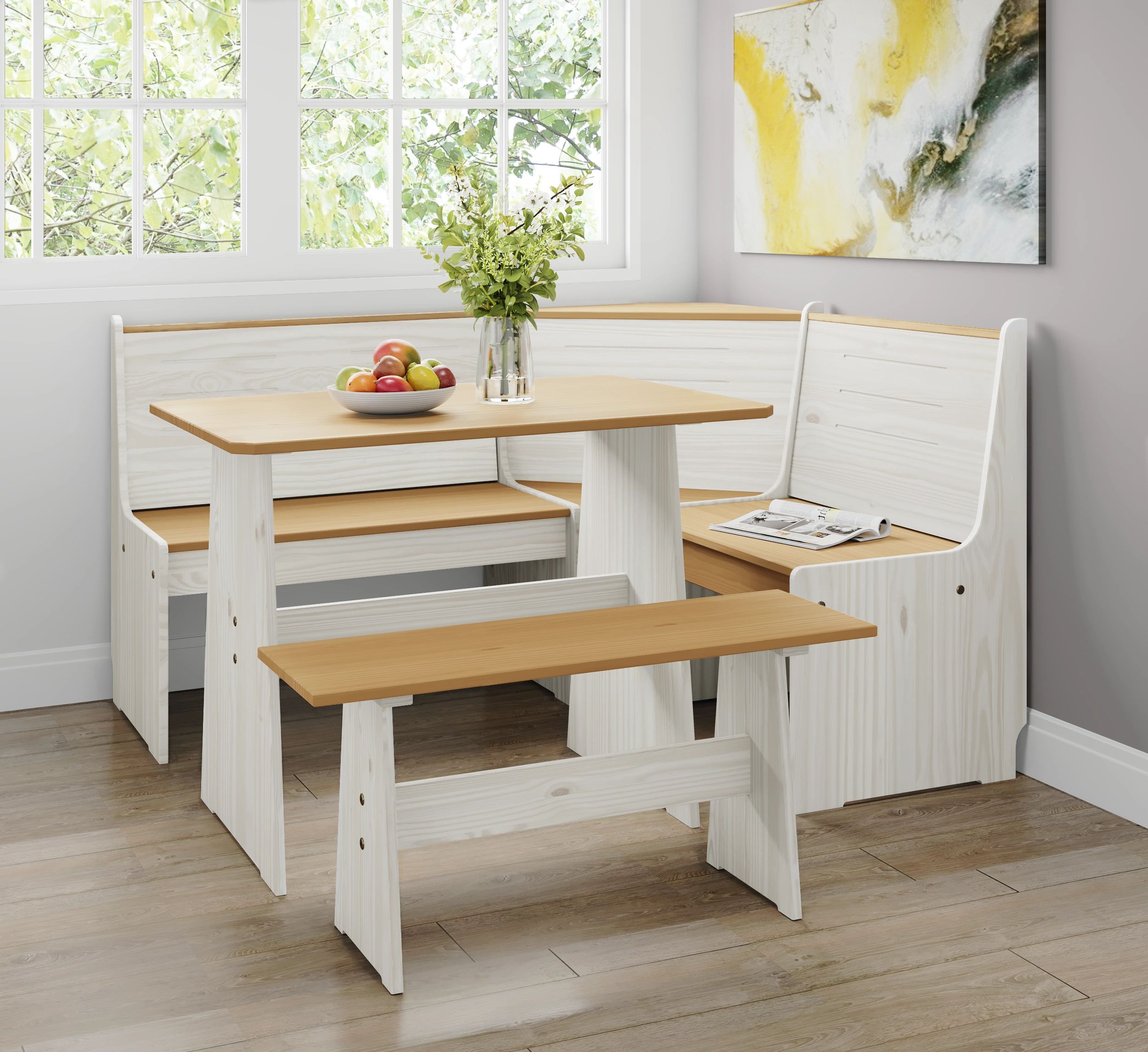 Chapman Solid 3-Piece Wood Corner Breakfast Nook/ Dining Set