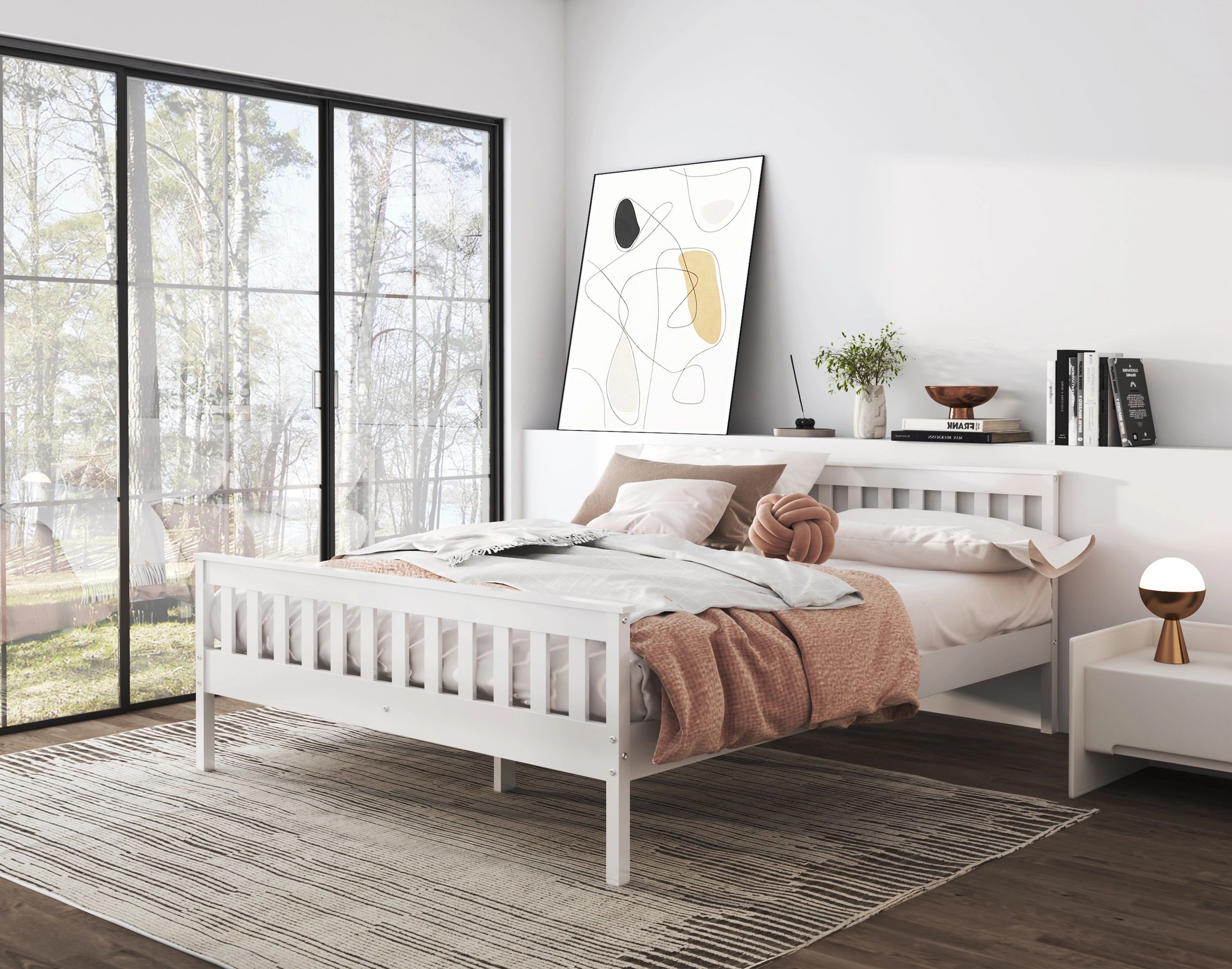Pine Solid Wood Shaker Bed With Slats

