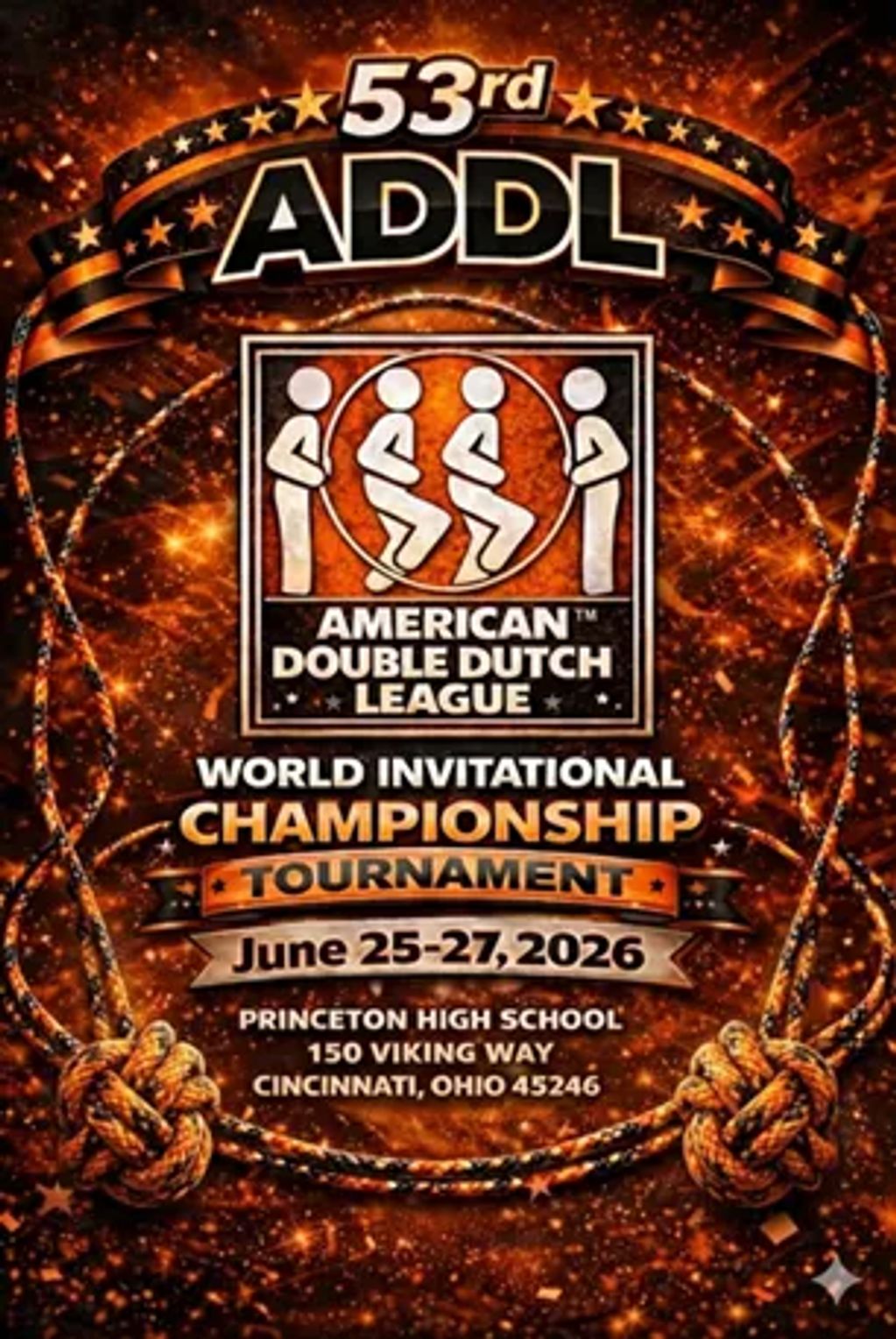 Poster for 53rd ADDL World Invitational Double Dutch Championship in 2026.