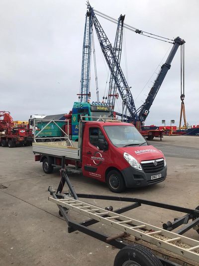 A.A Simpson Maritime Buckie Harbour Crane Lifts Substation equipment from Cargo Boat