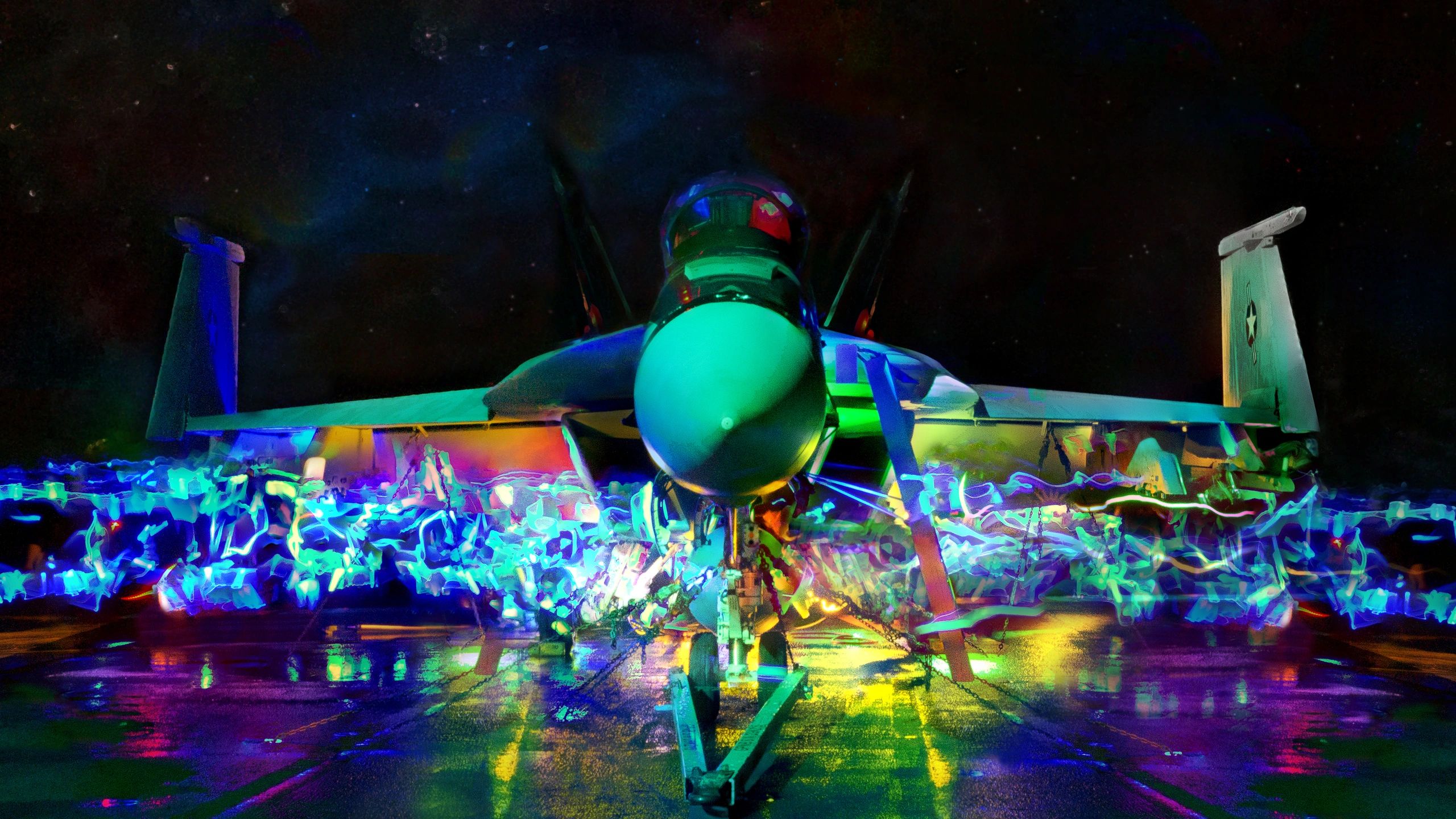 Sailors assigned to the "Blacklions" of Strike Fighter Squadron (VFA) 213 perform maintenance on an