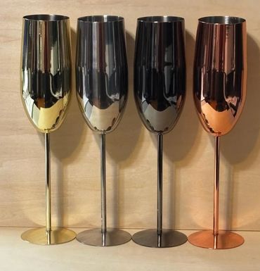 Stainless Steel Champagne Flutes
Silver, Gold, Black, and Rose Gold
Each $15.00