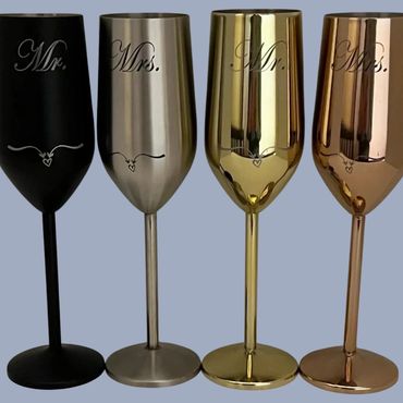 Stainless Steel Champagne Flutes
$15.00 or Set of 2 with Gift Box $45.00.  Mix and Match any of the