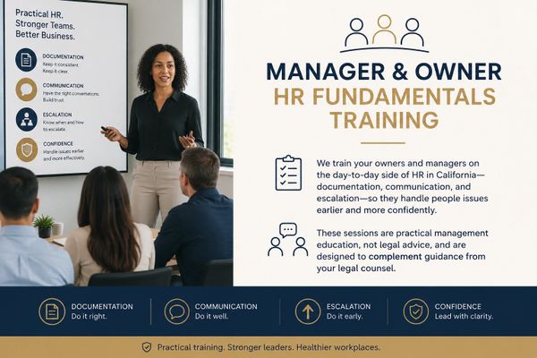 Woman conducting HR fundamentals training with focused attendees.
