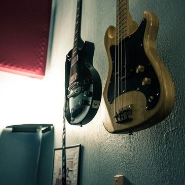 Recording studio bass and guitar