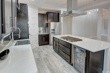 Kitchen with built in beverage frig