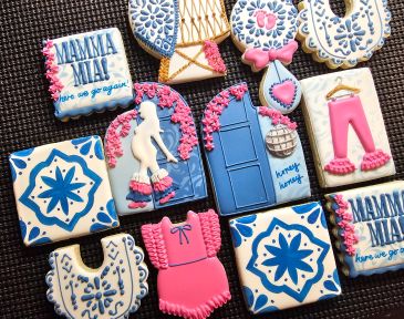 Colorful decorated cookies inspired by Mamma Mia.